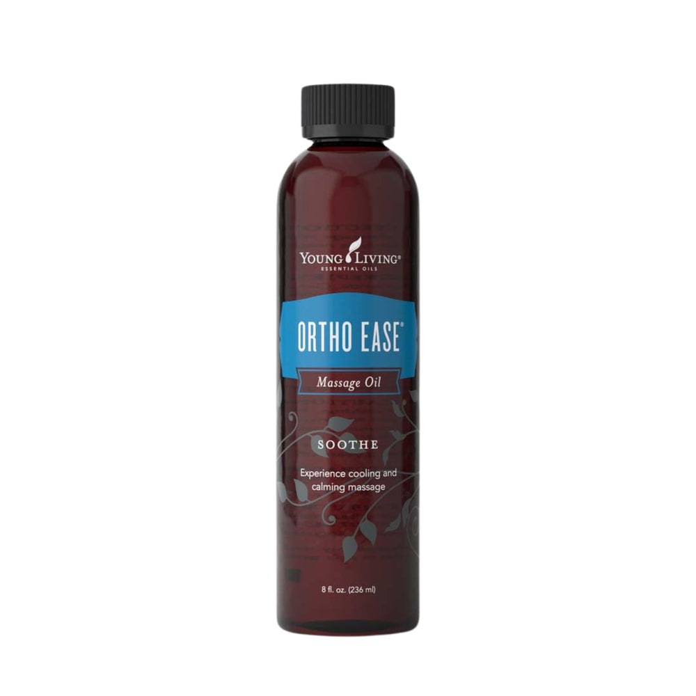 Young Living Ortho Ease bottle pour evokes a soothing aromatherapy moment with cooling relief