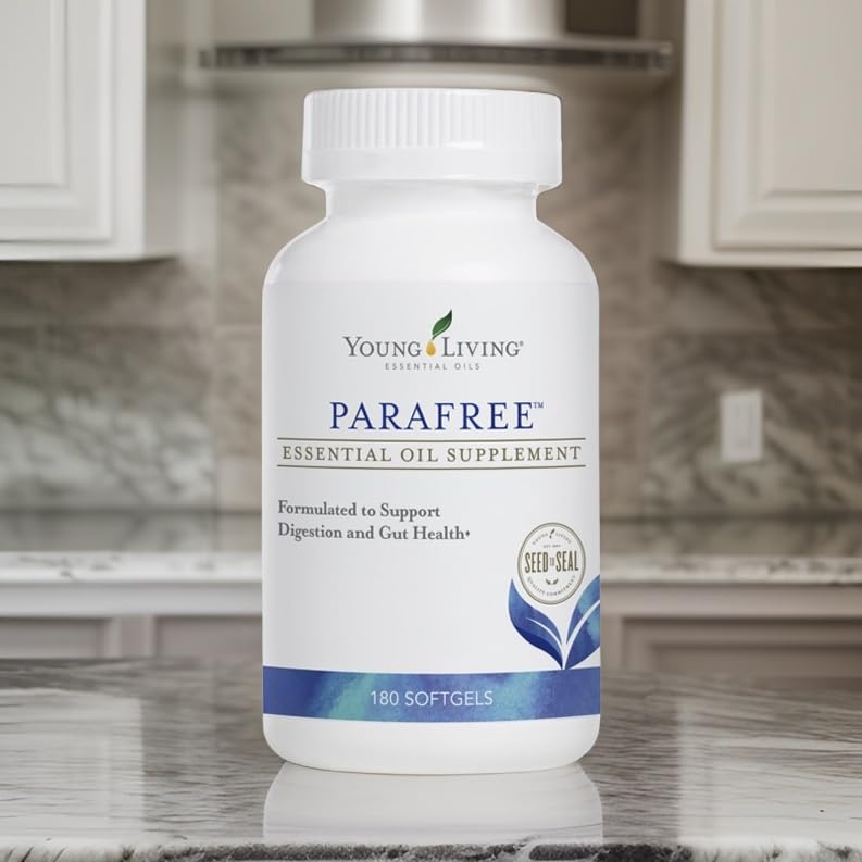 Young Living ParaFree Softgels eco-packaging emphasizes sustainable wellness.