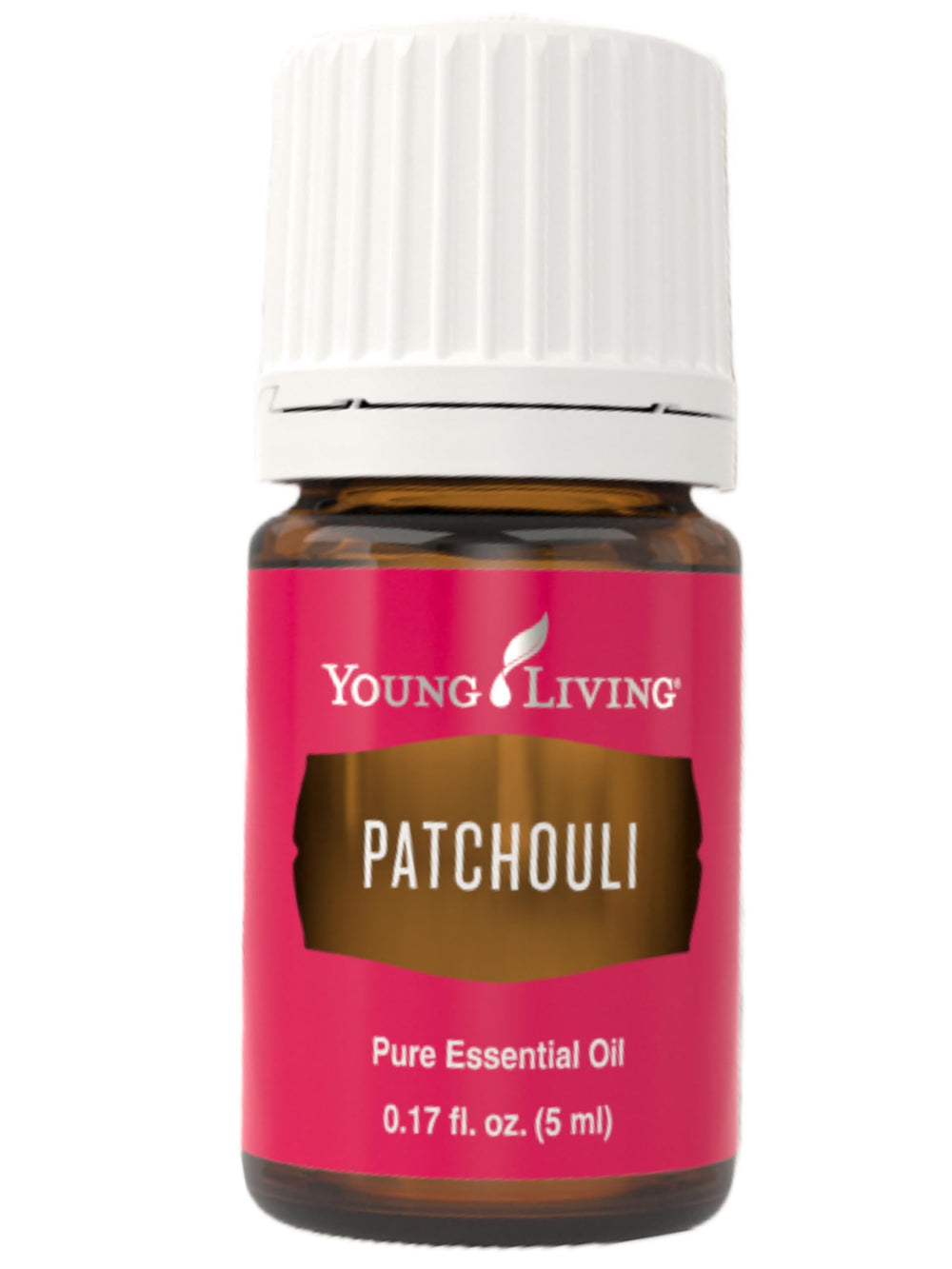 Young Living Patchouli essential oil bottle pour promotes grounding and calmness.