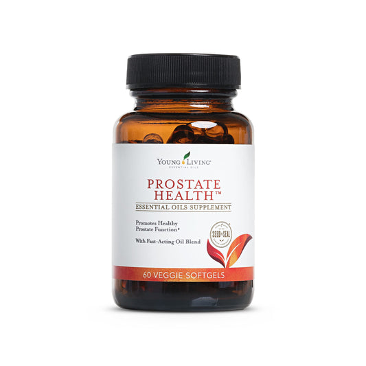Young Living Prostate Health softgels bottle shown for daily support.