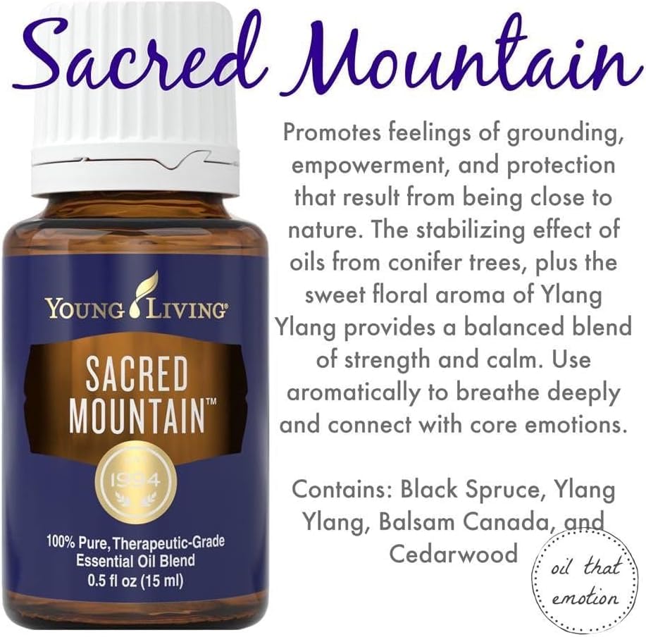 Young Living Sacred Mountain diffuser steam filling the space with tranquil aroma.