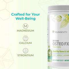 Close-up of the Youngevity Osteo FX label highlighting calcium and vitamin D3