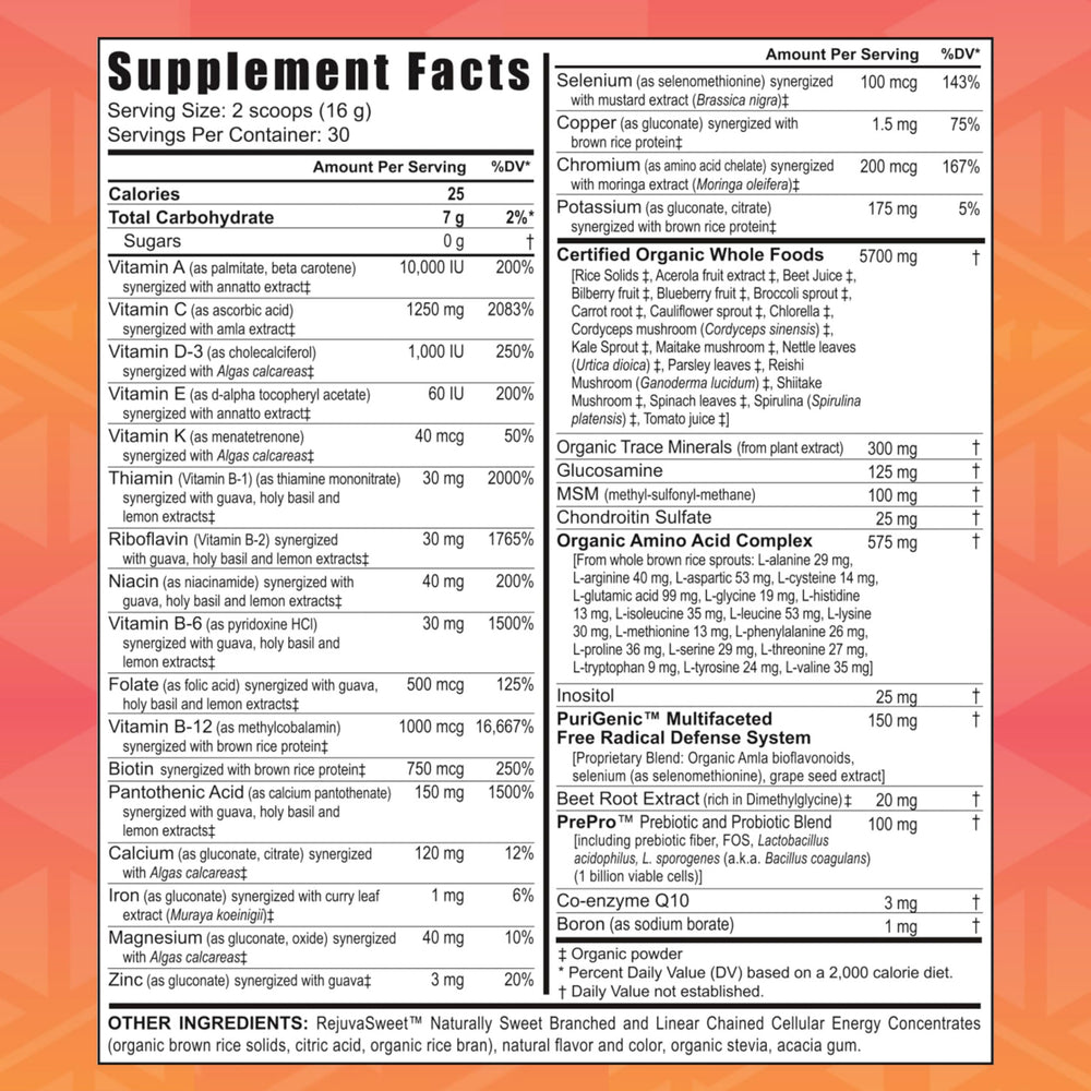 Youngevity Beyond Tangy Tangerine 2.0 label closeup shows natural ingredient highlights.