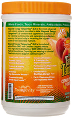 Youngevity Beyond Tangy Tangerine 2.0 label close-up highlights organic blend.