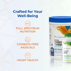 Youngevity Tangy Tangerine bottle beside Ultimate EFA Plus bottle