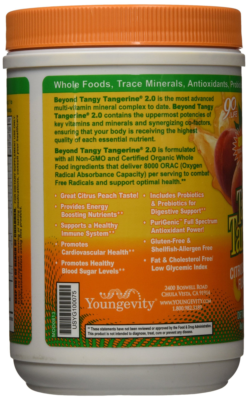 Youngevity Beyond Tangy Tangerine 2.0 label notes 8,000 ORAC antioxidant capacity.