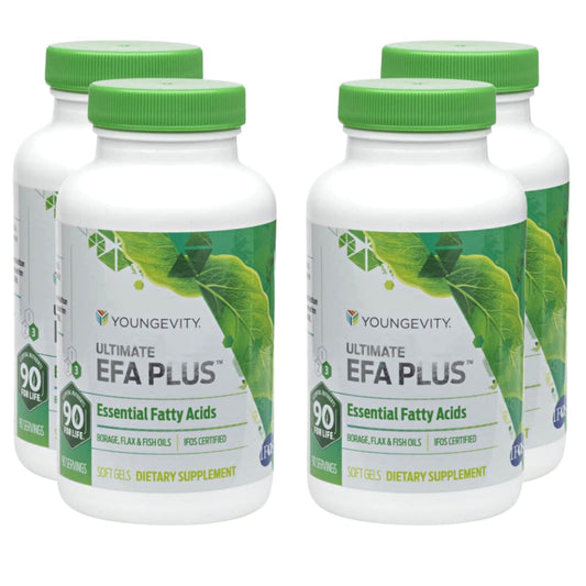 Youngevity EFA Plus 90-4 pack front view shows bottle and label for daily wellness
