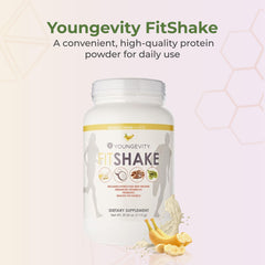 Youngevity FitShake Banana Cream pour into glass for a smooth post-workout shake.