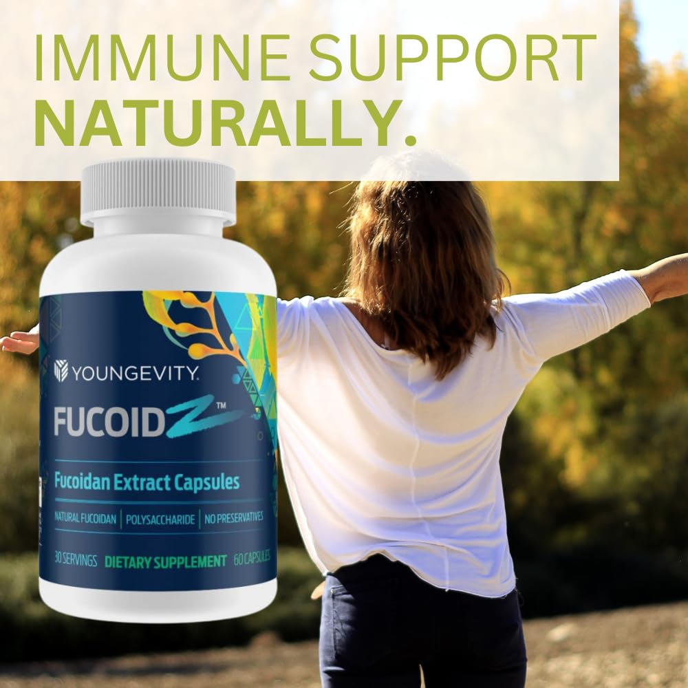 Youngevity FucoidZ vitamin C and zinc graphic emphasizes antioxidant nutrients for overall wellness.