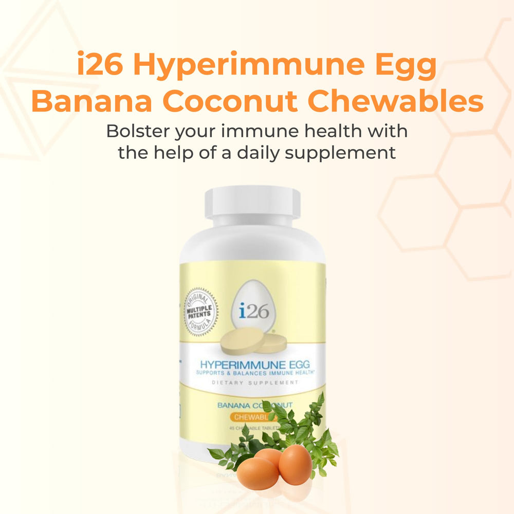 Close-up of Youngevity i26 chewables highlighting banana coconut flavor for convenient daily use