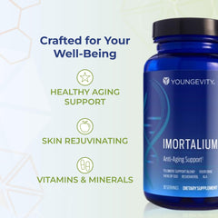 Youngevity Imortalium MSM capsule emphasizing bioavailable sulfur for skin support.