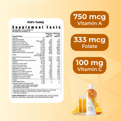 Youngevity Kid's Toddy label closeup showing 14 vitamins and 10 minerals