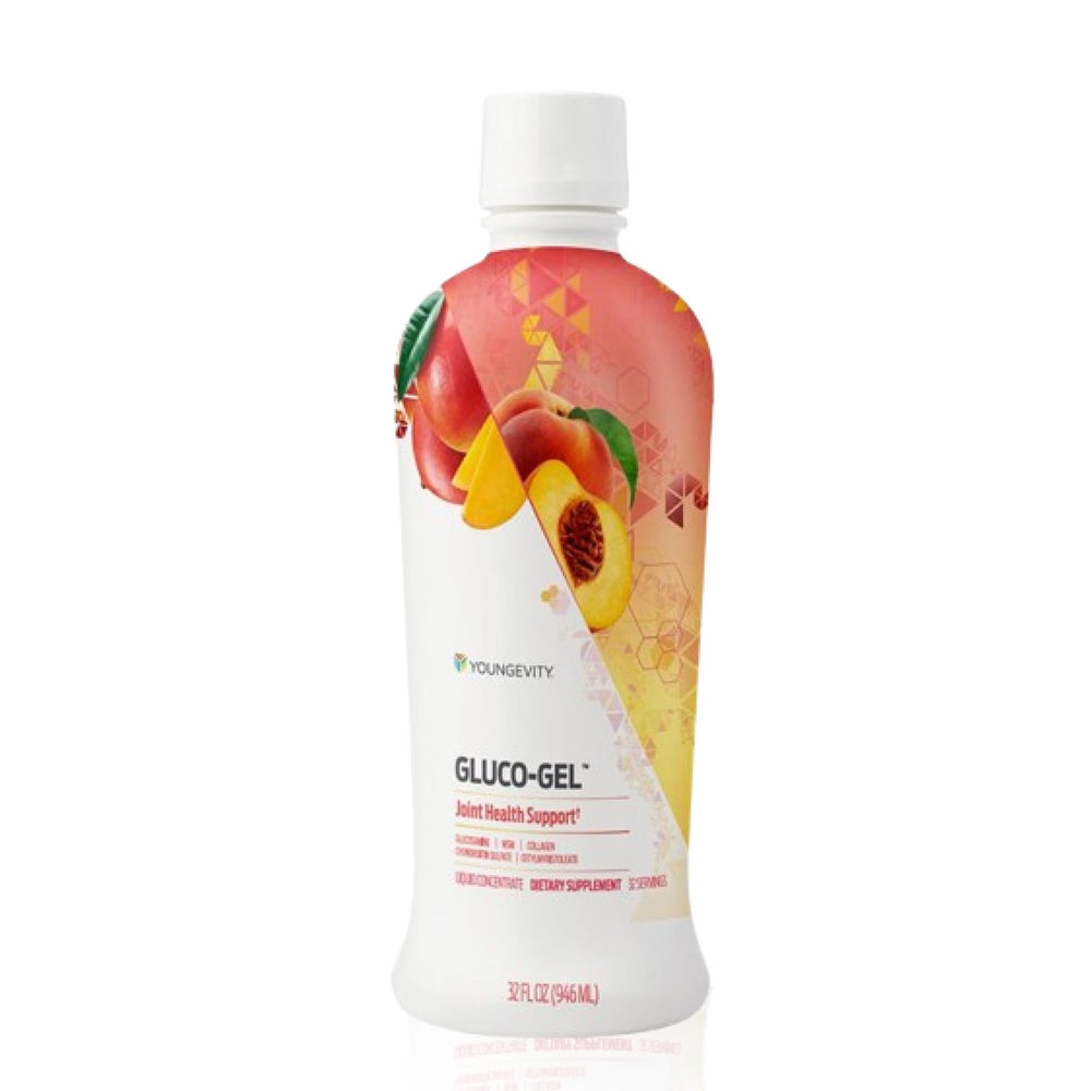 Youngevity Liquid GLUCO-Gel Majestic Earth bottle, convenient 32 oz for daily use.