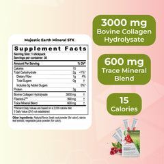 Youngevity Majestic Earth STX label close-up showing minerals and collagen peptides.
