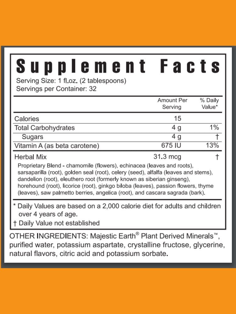 Youngevity Majestic Earth Rainforest label shows gluten-free, all-natural vitamins for adults and kids.