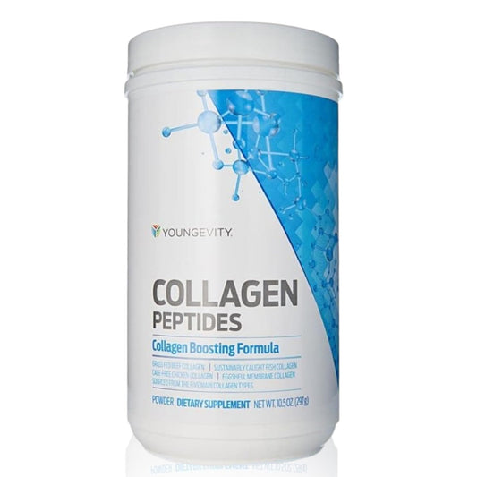 Youngevity Multi-Collagen powder tub showing the full product and label details for a daily beauty and wellness routine