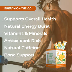 Bee pollen blend on packaging suggests natural vitality throughout the day.