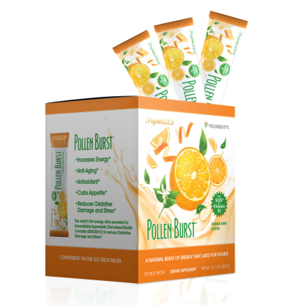Youngevity ProJoba Pollen Burst stick-pack for on-the-go energy and focus.