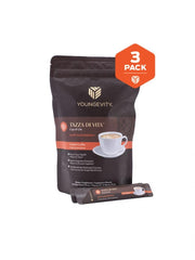 Open Youngevity Tazza Di Vita Ganoderma coffee stick demonstrates quick-dissolve convenience