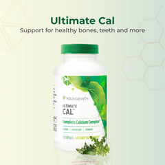 Youngevity Ultimate CAL bottle back shows ingredients including D-3 and cofactors