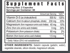 Youngevity Ultimate CAL label closeup highlighting D-3, magnesium, boron and absorption-friendly design.