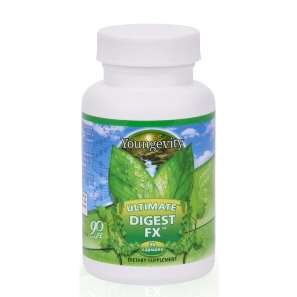 Youngevity Ultimate Digest FX bottle on shelf suggesting daily digestive support