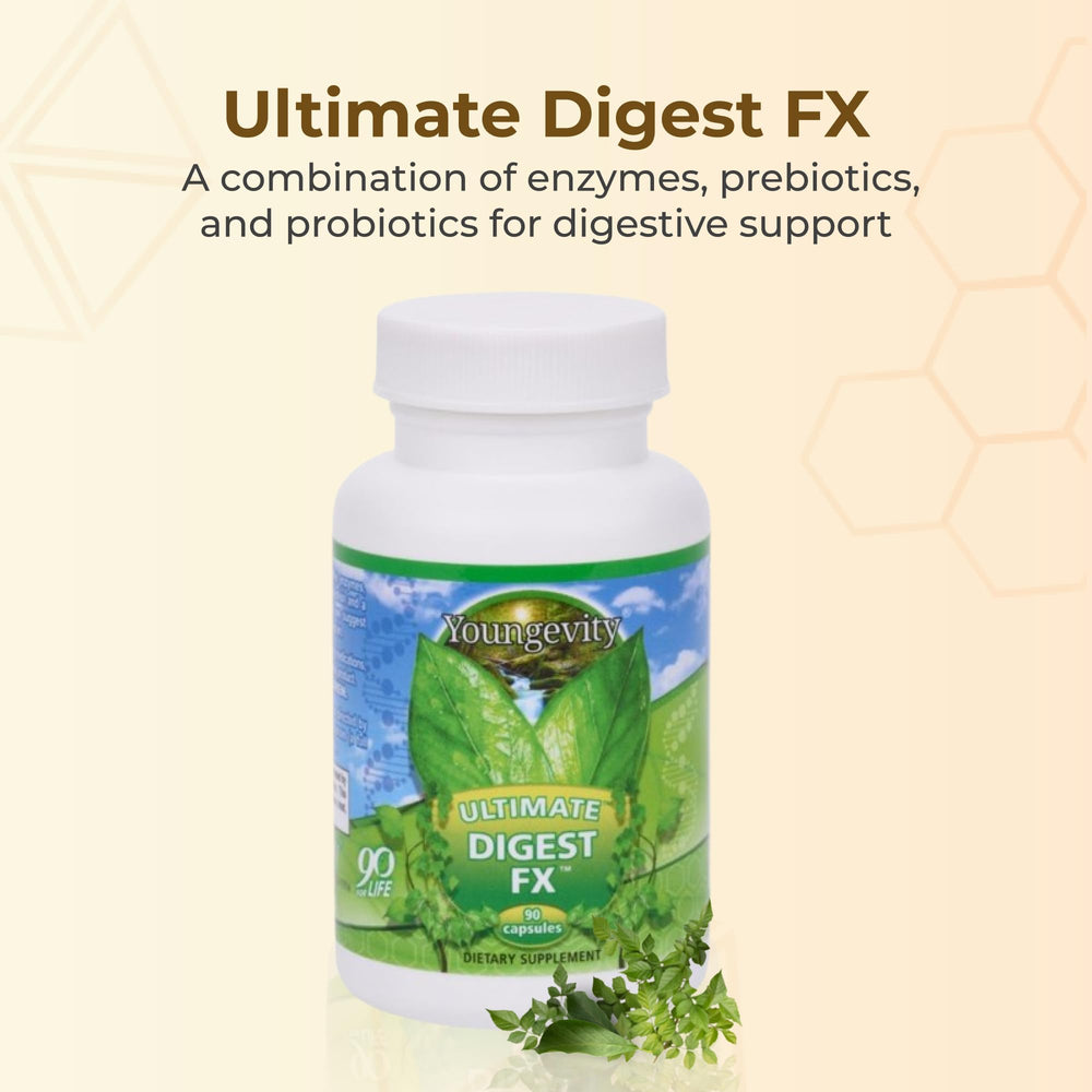 Close-up of Youngevity Ultimate Digest FX capsules for gentle digestion