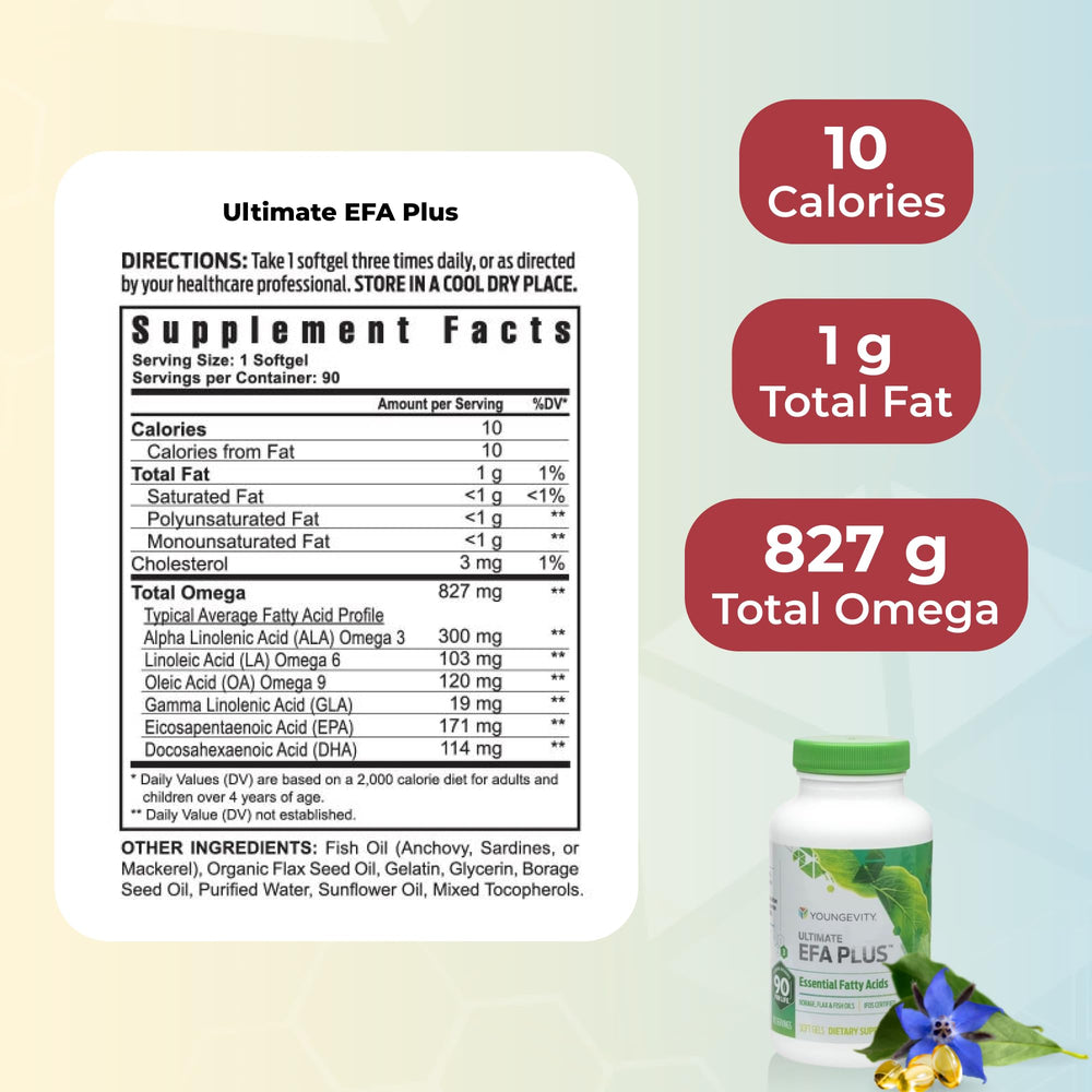Youngevity Ultimate EFA Plus bottle supplying essential fatty acids for balanced fats.