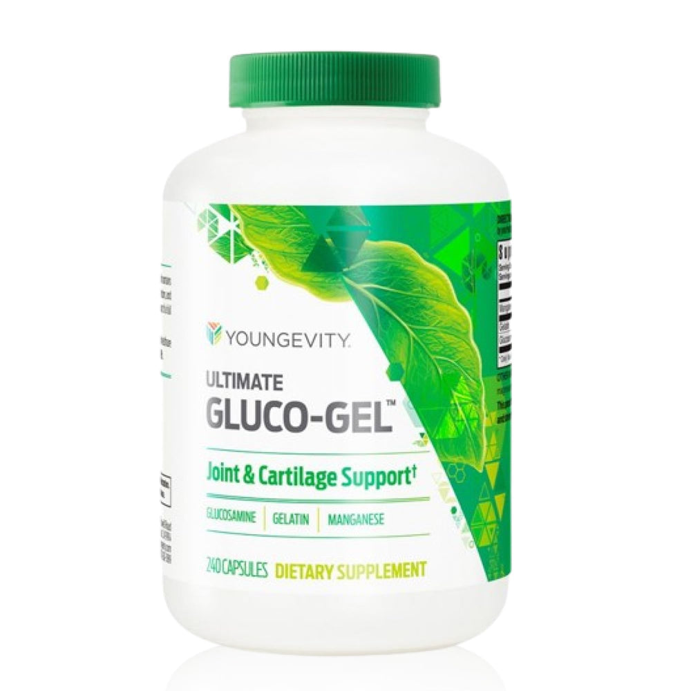 Youngevity Ultimate Gluco Gel bottle with capsules for joint health.
