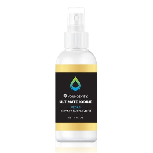 Youngevity Ultimate Iodine bottle pour for easy daily use and energy support.