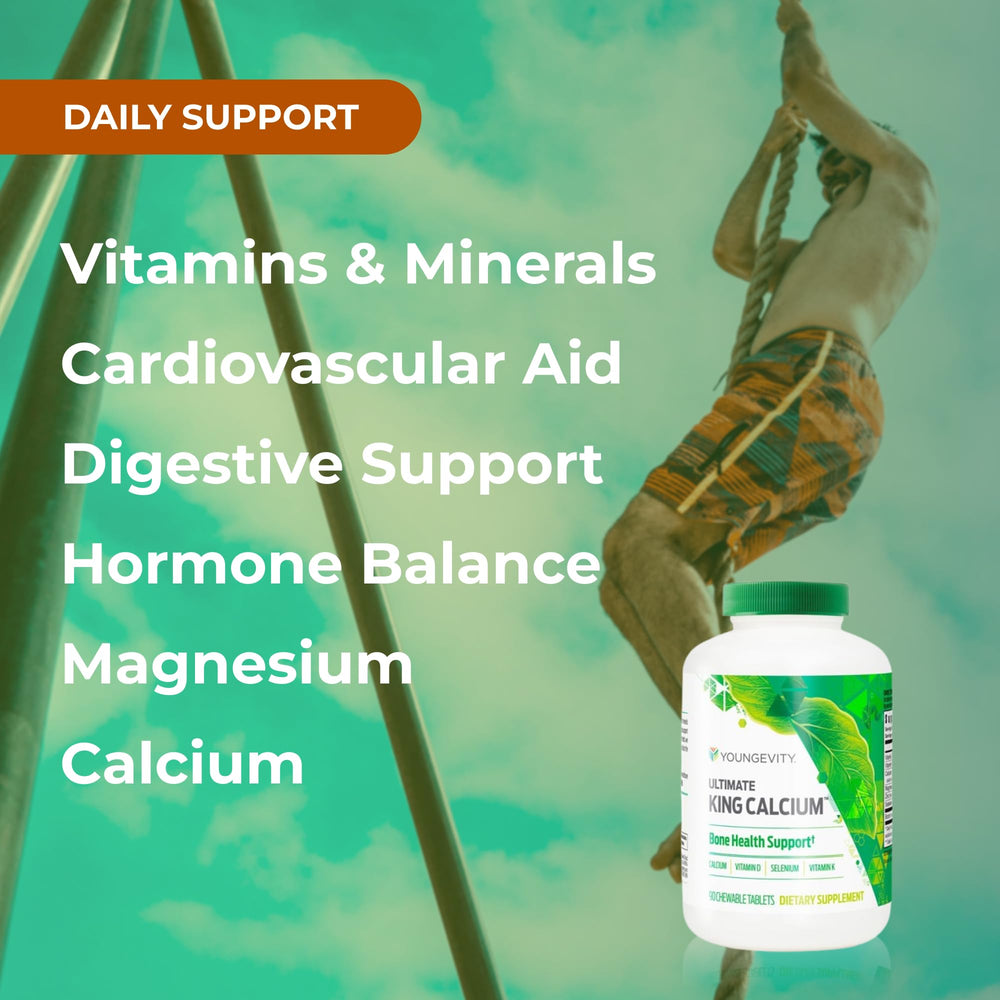 Youngevity Ultimate King Calcium serving shot with glass of water for easy intake.