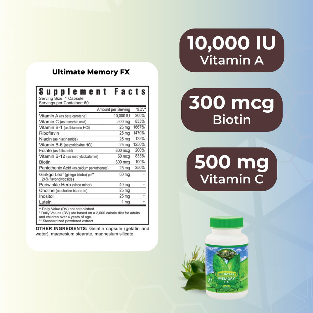 Youngevity Ultimate Memory FX features essential brain vitamins B1 B12 and C