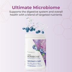 Youngevity Ultimate Microbiome probiotic blend tub promotes gut balance.