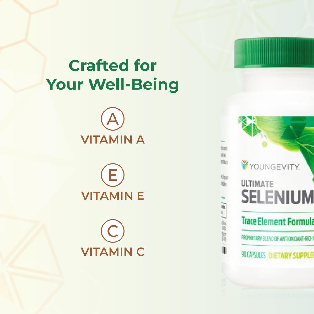 Youngevity Selenium Cofactors bottle with glass of water for daily immune support.
