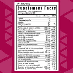 Youngevity Ultra Body Toddy bottle back label highlighting 100+ nutrients.