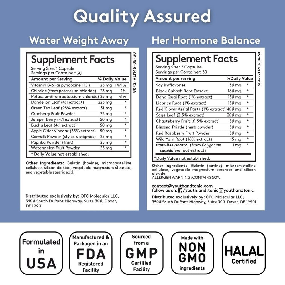 Youth & Tonic label close-up, highlighting clean ingredients and GMP-certified manufacturing.