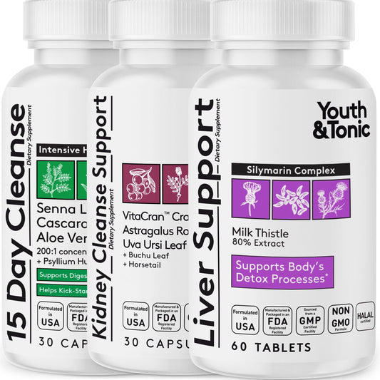 Youth & Tonic 3X Body Cleanse bottle front view for detox support