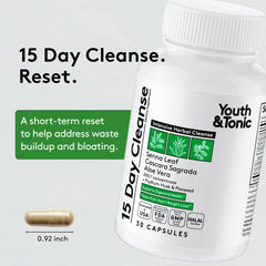 Bottle pouring Youth & Tonic detox capsules.
