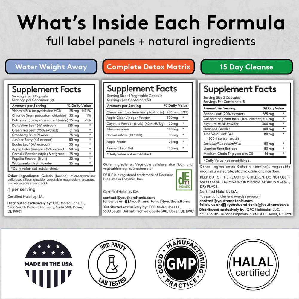 Youth and Tonic herbal ingredients like dandelion and green tea close-up.