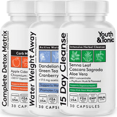 Youth and Tonic 3PK detox cleanse pack bottle on shelf for kick-off support.
