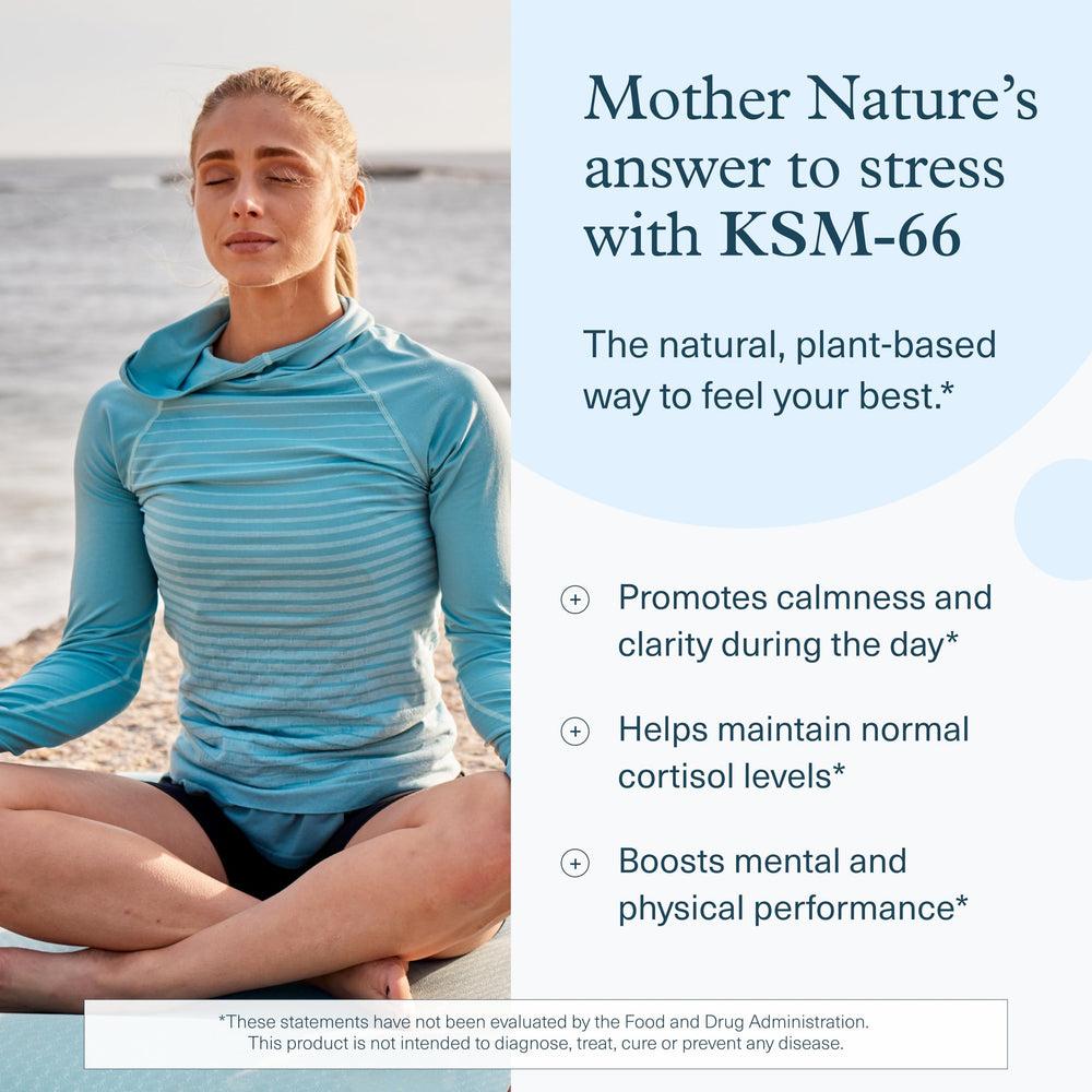 Organic KSM-66 extract label on Youtheory packaging emphasizing premium root extract.