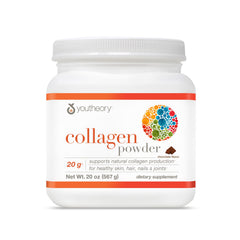 Youtheory collagen powder bottle in chocolate flavor for daily joint support