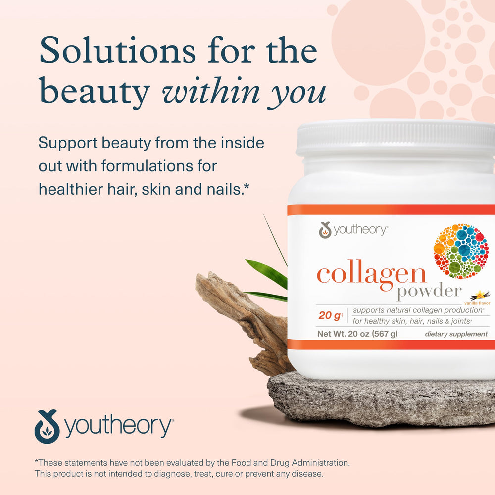 Youtheory collagen powder GMP-certified facility badge highlights quality