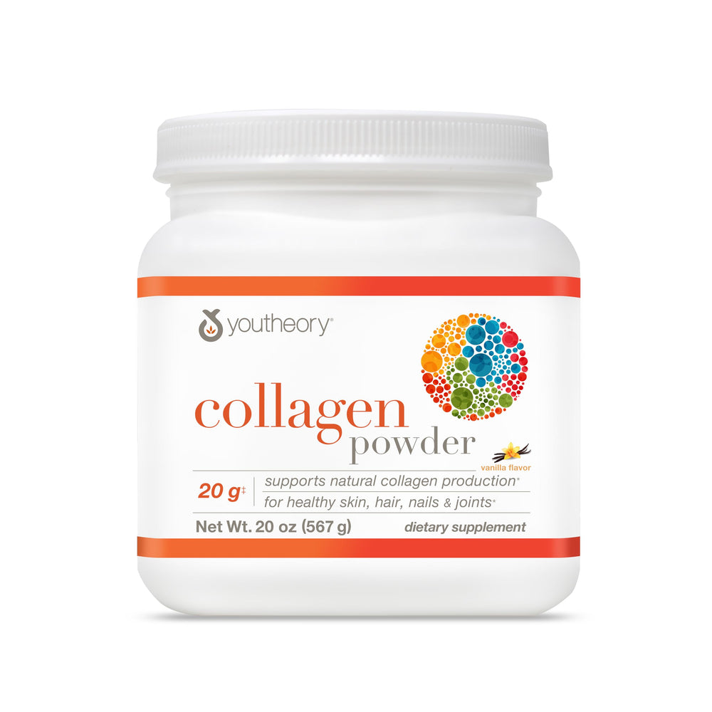 Youtheory collagen powder vanilla bottle for daily joint-supporting nutrition