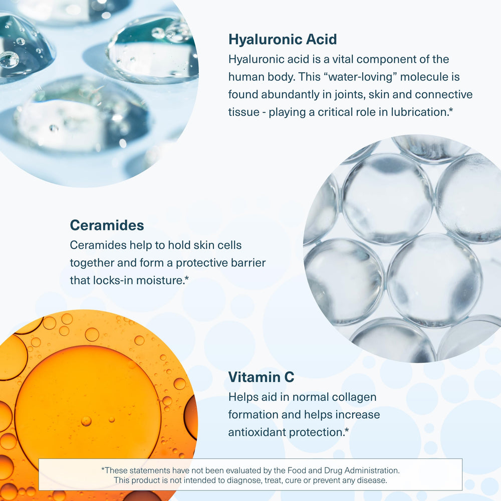 Youtheory Hyaluronic Plus vitamin C image hints at antioxidant protection for skin.