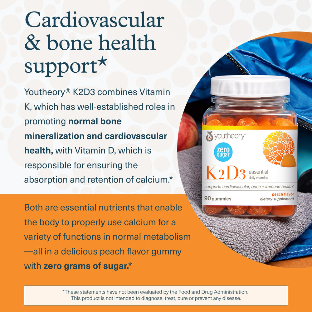 Serving spoon displaying Youtheory K2D3 Zero Sugar Gummy for easy daily dosing