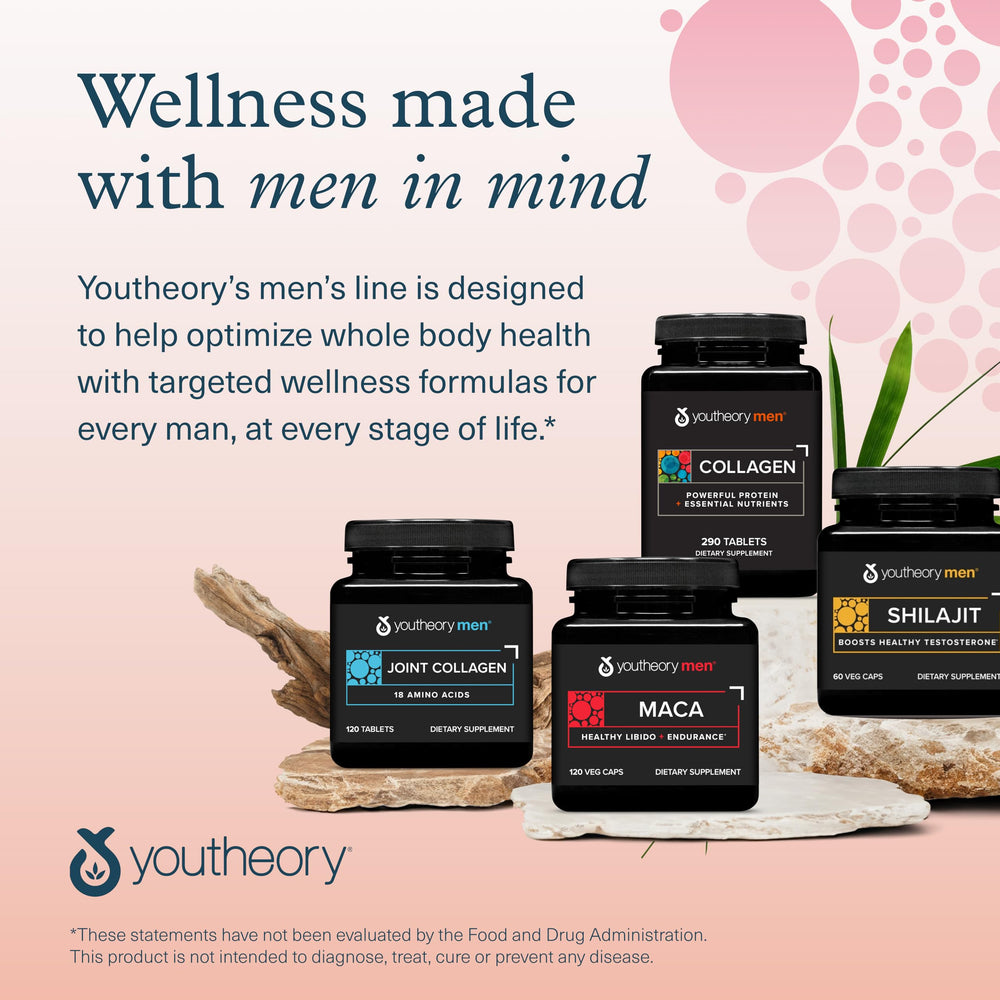Youtheory Men's Shilajit bottle with glass of water for easy consumption