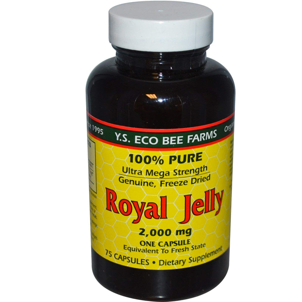 YS Eco Bee Farms Royal Jelly bottle front view for daily vitality support.