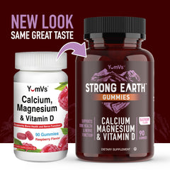 YUM-V'S Strong Earth packaging showing non-GMO, gluten-free, nut-free ingredients.
