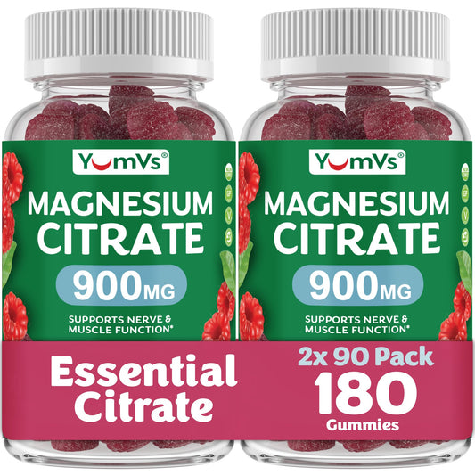YUM-V'S Magnesium Citrate Gummies bottle in raspberry flavor for daily support.